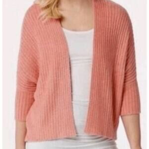 Barefoot Dreams Cozy Chic Lite Soft Knit Ribbed Shrug Cardigan Sweater Coral S/M